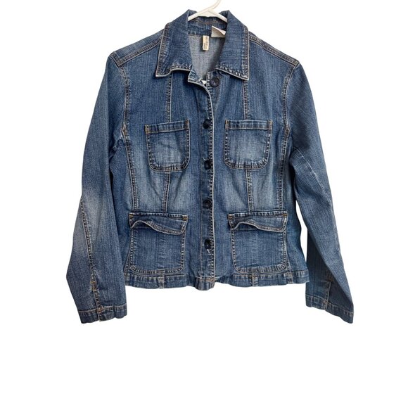St John Bay Petite Size Large Stretch Jean Jacket EUC Dark Wash - Picture 6 of 7
